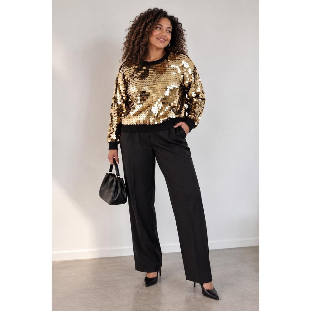 Zara Knit Gold Disc Sequin Statement Sweater Black Party Glam M